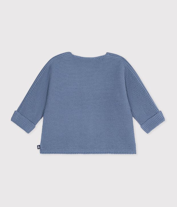 Cardigan b&eacute;b&eacute; tricot point mousse en coton uni azul
