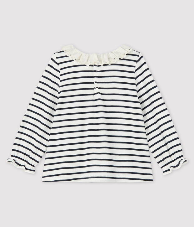Blusa de manga larga para beb&eacute; ni&ntilde;a blanco/azul