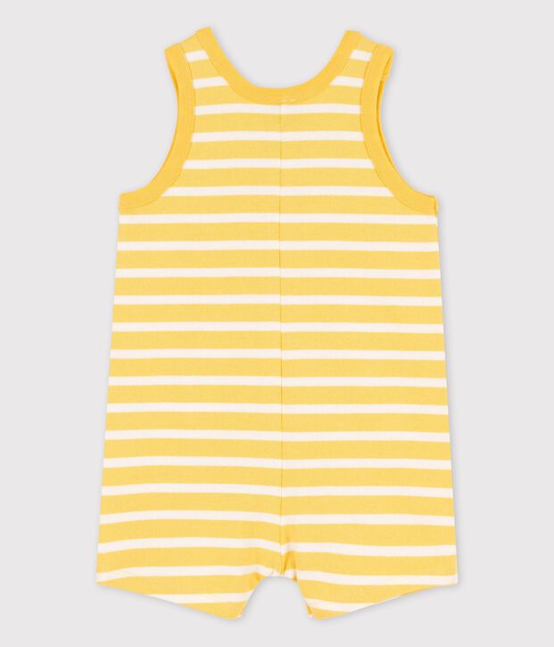 Mono corto de jersey grueso de beb&eacute; amarillo/blanco