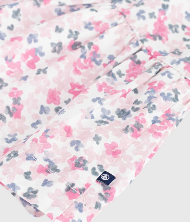 Vestido infantil de algod&oacute;n estampado de manga corta blanco/multicolor