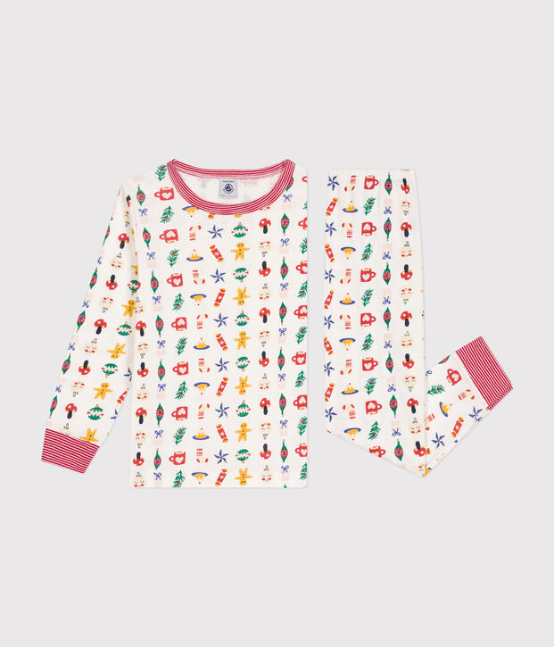 Pijama infantil de algod&oacute;n con estampado de Navidad blanco/multicolor