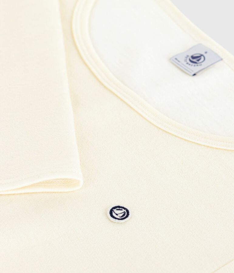 Camiseta de manga larga de lana y algod&oacute;n para mujer beige