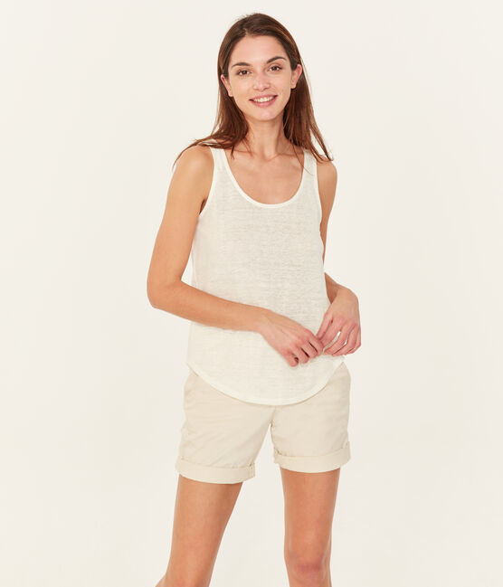 Camiseta de lino para mujer blanco MARSHMALLOW