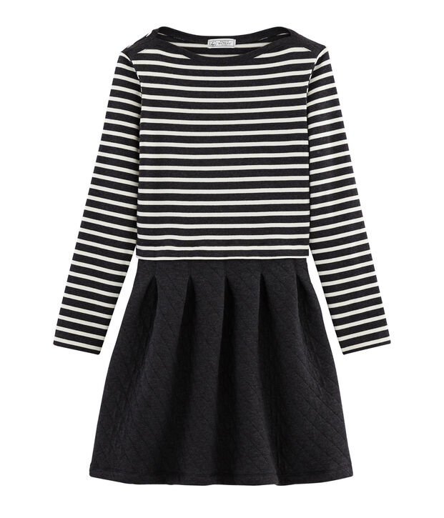 Robe bi-mati&egrave;re manches longues femme gris/blanco