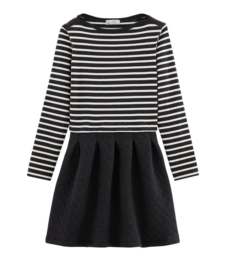 Robe bi-mati&egrave;re manches longues femme negro CITY/beige COQUILLE