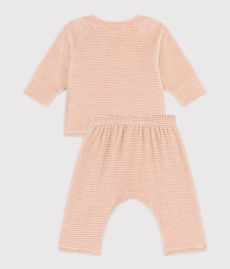 Conjunto de 2 piezas de beb&eacute; de terciopelo de algod&oacute;n beige/blanco