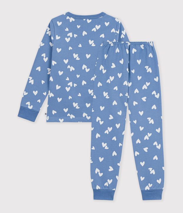 Pijama infantil de mulet&oacute;n con corazones azul/blanco