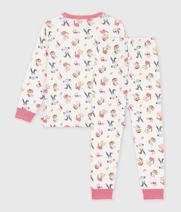Pijama infantil de algod&oacute;n con estampado de animales blanco/multicolor