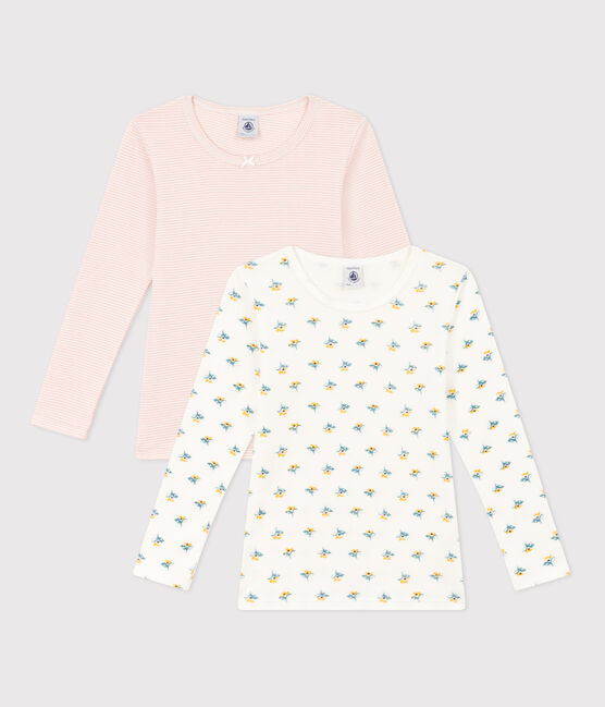 Juego de 2 camisetas de manga larga de algodón con flor para niña variante 1