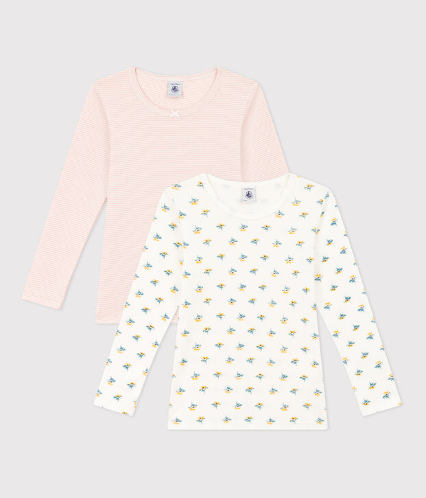 Juego de 2 camisetas de manga larga de algod&oacute;n con flor para ni&ntilde;a multicolor