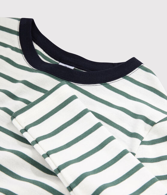 Camiseta de cuello redondo emblemática de algodón de mujer blanco MARSHMALLOW/verde VALLEE