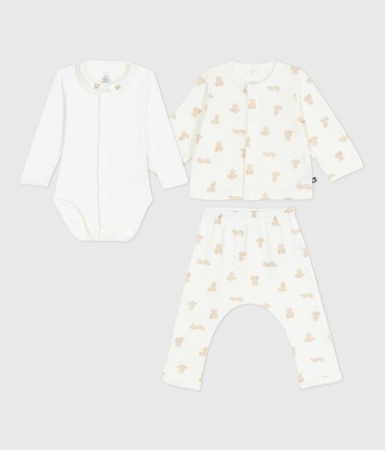 Conjunto de regalo de 3 piezas de algodón con estampado de osito para bebé MARSHMALLOW/ BRUN