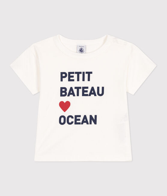 Camiseta lisa de manga corta de algodón para bebé blanco MARSHMALLOW