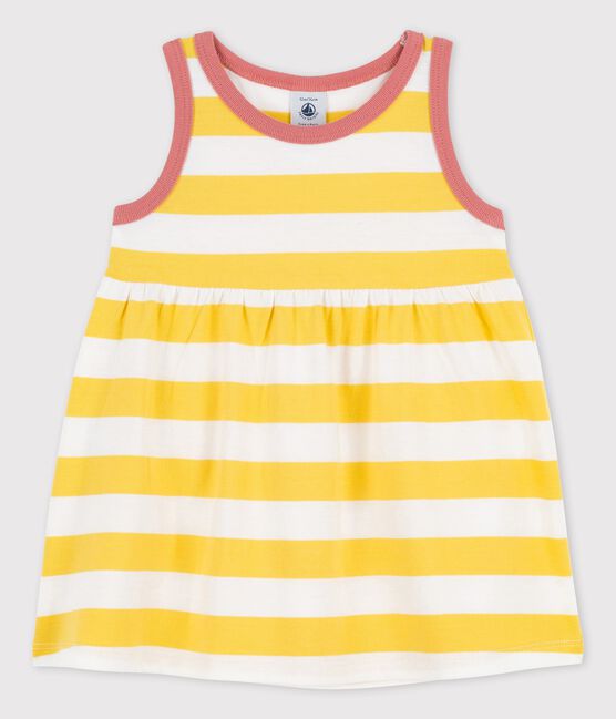 Vestido sin mangas a rayas de jersey de bebé amarillo ORGE/blanco MARSHMALLOW