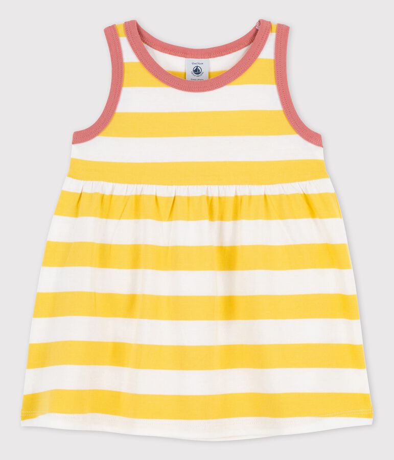 Vestido sin mangas a rayas de jersey de beb&eacute; amarillo/blanco