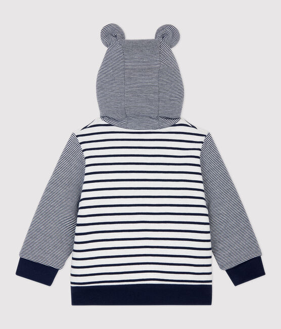 Chaqueta de béisbol de sherpa de bebé. blanco MARSHMALLOW/azul SMOKING