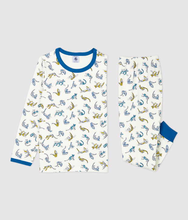 Pijama con estampado de panteras de ni&ntilde;o de algod&oacute;n org&aacute;nico blanco/multicolor