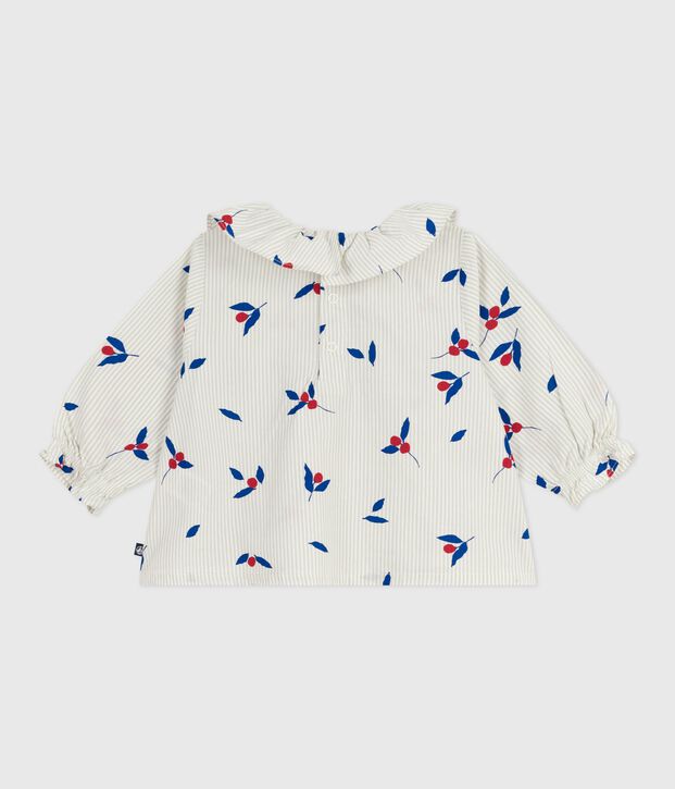 Blusa de manga larga de popelina de algod&oacute;n con estampado de frutos para beb&eacute; azul/multicolor