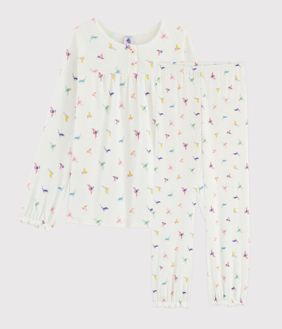 Pijama con estampado de pájaro de punto para niña blanco MARSHMALLOW/blanco MULTICO