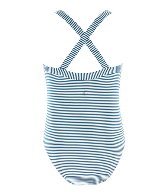 Traje de baño 1 pieza para niña verde PINEDE/blanco MARSHMALLOW