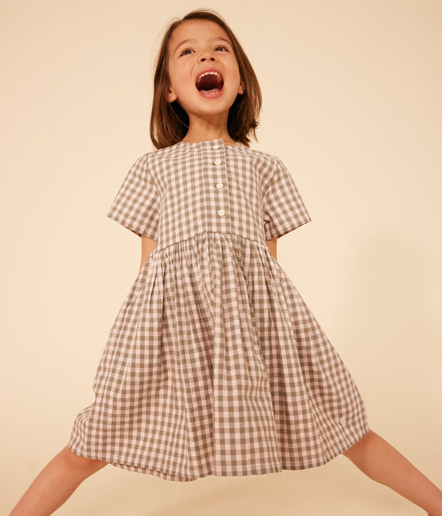 Vestido de manga corta de milrayas de ni&ntilde;a verde/rosa