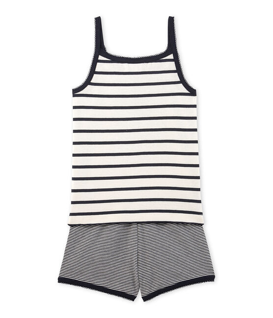 Pyjacourt fille rayé beige COQUILLE/azul SMOKING
