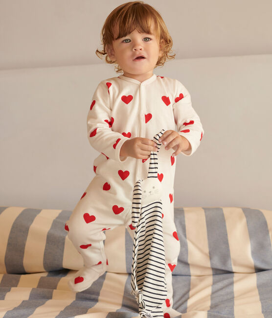Pijama de algodón con corazones rojos para bebé blanco MARSHMALLOW/rojo TERKUIT