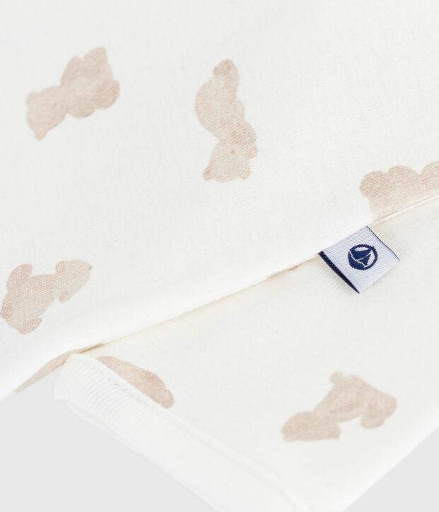 Pijama sin pies de algod&oacute;n con estampado de oso para beb&eacute; blanco/BRUN