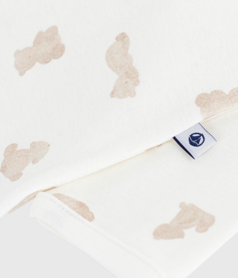 Pijama sin pies de algod&oacute;n con estampado de oso para beb&eacute; blanco/BRUN