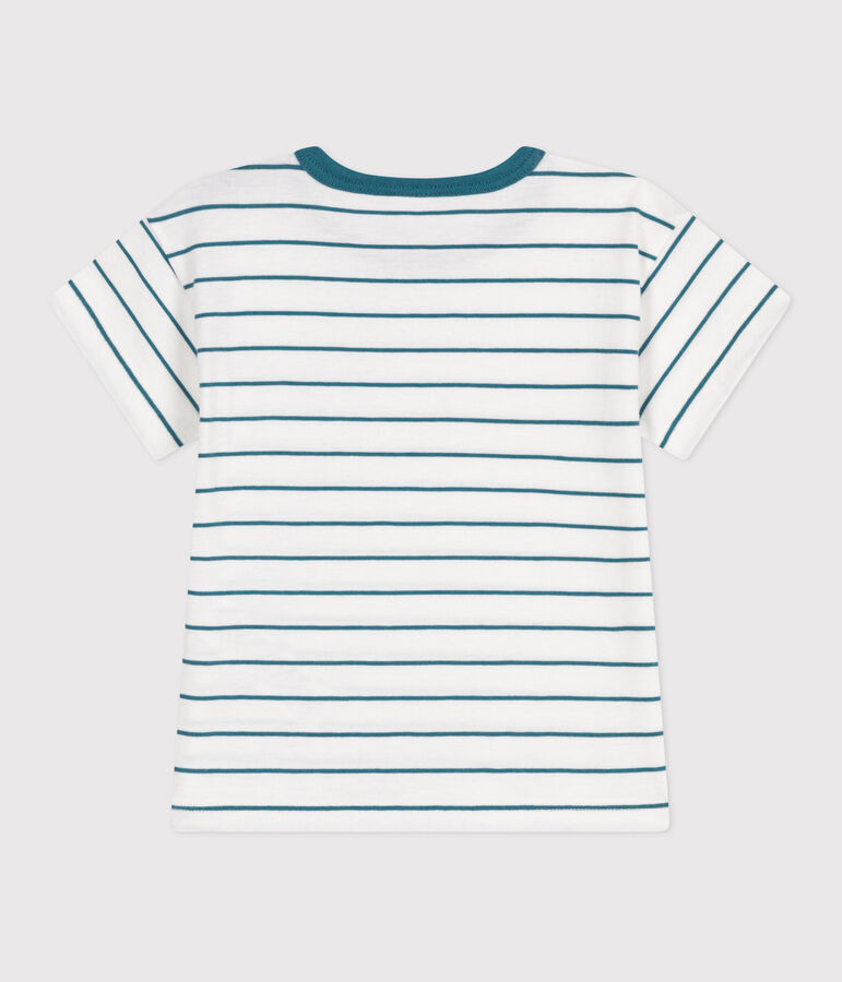 Camiseta de manga corta de algod&oacute;n a rayas para beb&eacute; blanco/verde