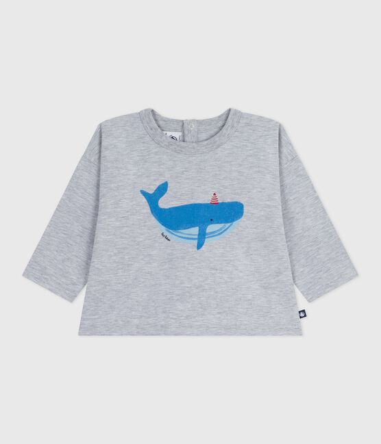 Camiseta de algodón de manga larga con estampado de ballena para bebé gris FUMEE CHINE