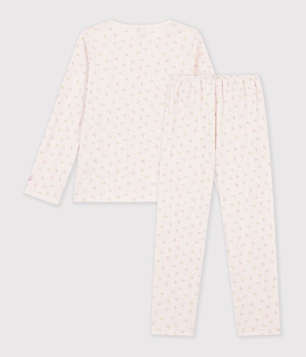 Pyjama femme en coton ajour&eacute; beige/rosa/multicolor
