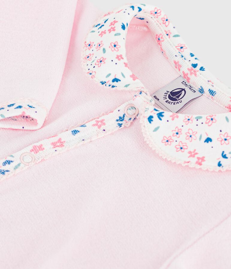 Pijama liso de terciopelo con cuello para beb&eacute; rosa