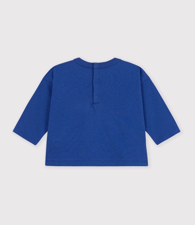 Camiseta de algod&oacute;n de manga larga lisa con estampado para beb&eacute; azul
