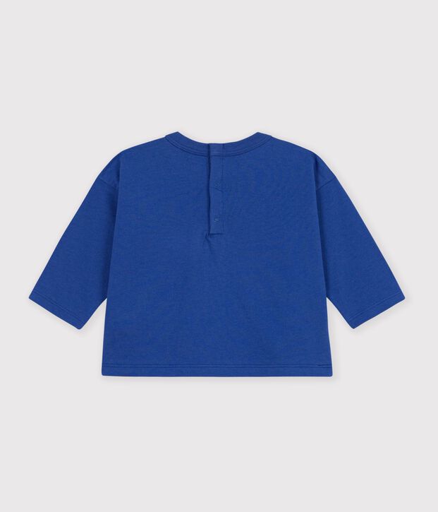 Camiseta de algod&oacute;n de manga larga lisa con estampado para beb&eacute; azul