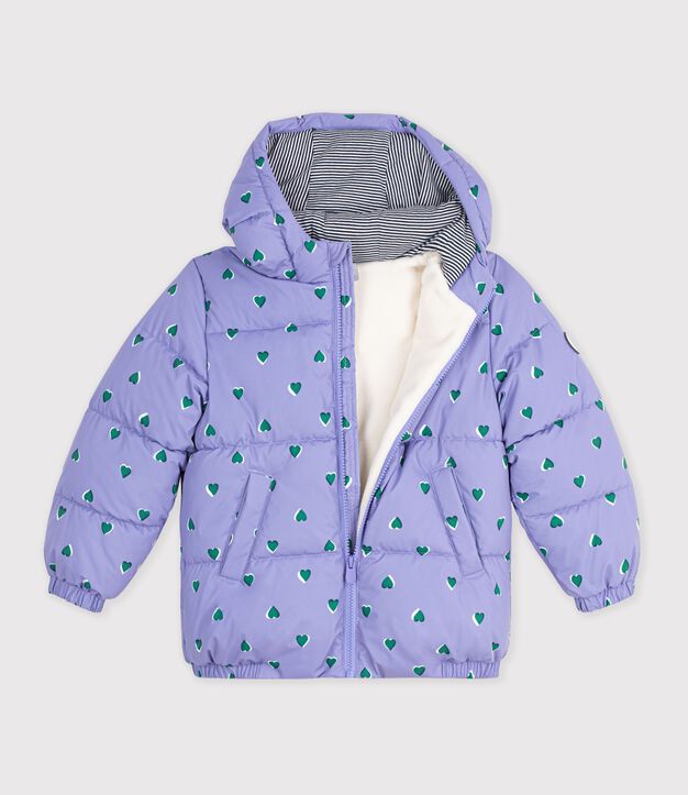 Plum&iacute;fero infantil con estampado de corazones violeta/multicolor