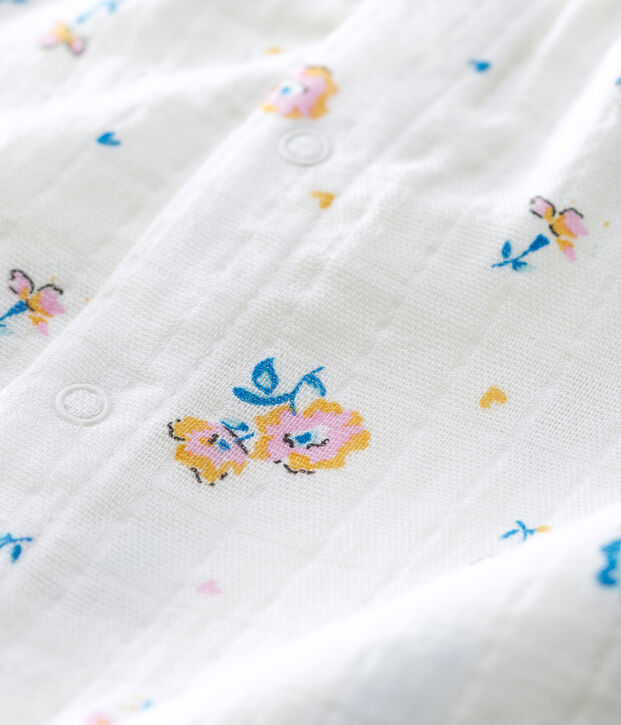 Mono largo con estampado de flores para beb&eacute; ni&ntilde;a de tejido de pa&ntilde;al blanco/multicolor