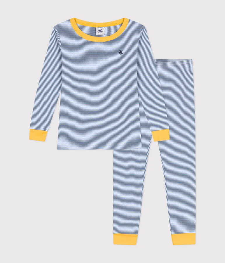 Pijama infantil ajustado de algod&oacute;n a rayas azul/blanco