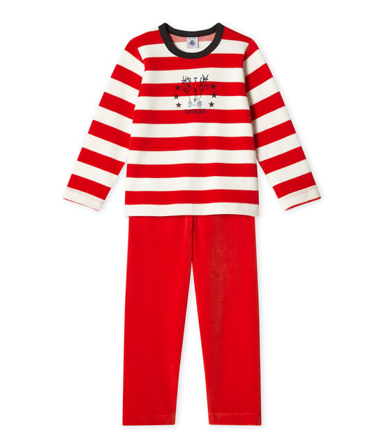 Pyjama garçon en velours rojo FROUFROU/blanco LAIT