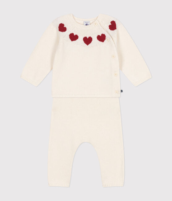 Conjunto de 2 piezas de punto tricotado para bebé rojo MARSHMALLOW/blanco CORRIDA