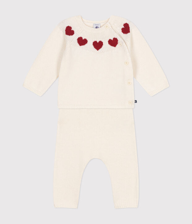 Conjunto de 2 piezas de punto tricotado para beb&eacute; blanco/rojo