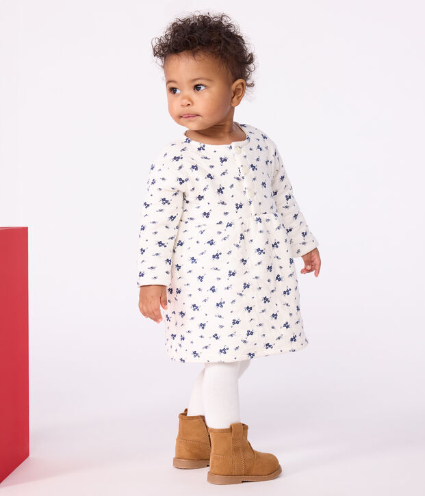 Vestido de algod&oacute;n de manga larga con estampado de flores para beb&eacute; azul/azul