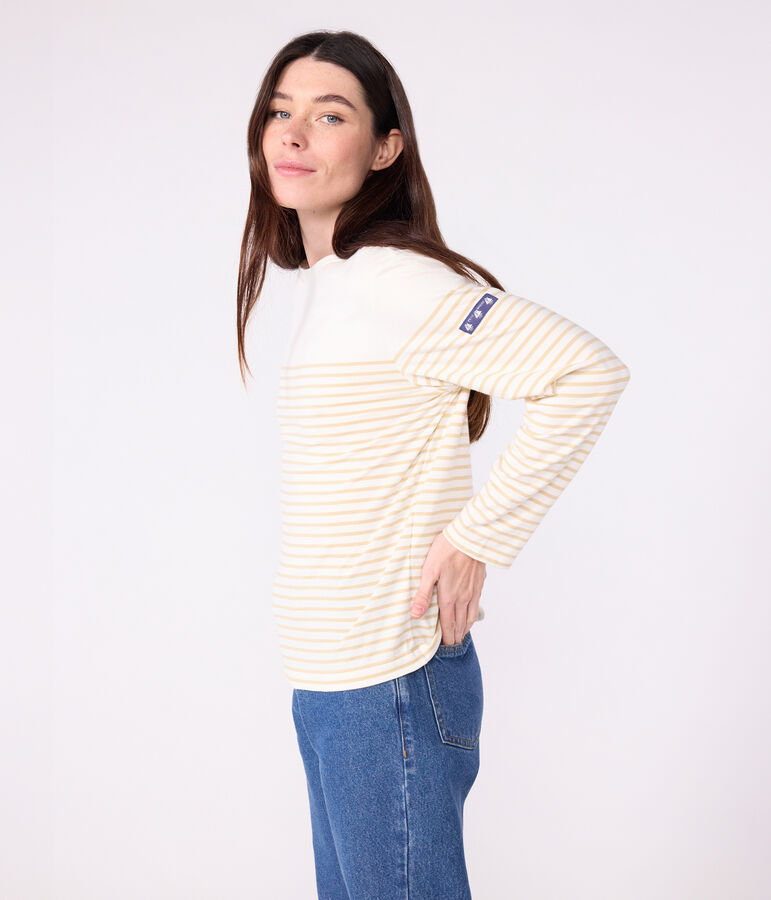 Camiseta marinera de algod&oacute;n para mujer crudo/beige