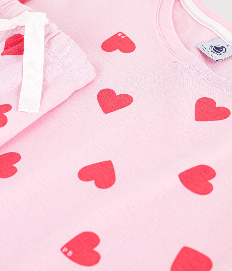 Pijama corto de algod&oacute;n con estampado de corazones para mujer rosa/naranja
