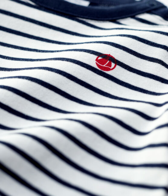 Camiseta de algodón de bebé. blanco MARSHMALLOW/azul SMOKING
