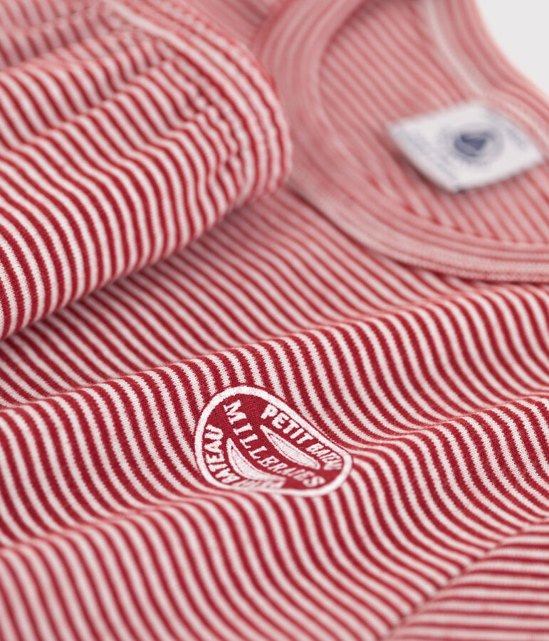 Pijama de algod&oacute;n milrayas de manga corta para ni&ntilde;o/ni&ntilde;a rojo/blanco