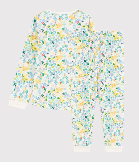 Pijama de flores de acuarela en felpa de niña blanco MARSHMALLOW/blanco MULTICO