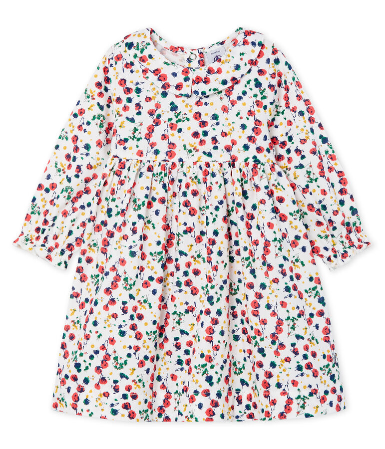 Vestido de manga larga estampado para beb&eacute; ni&ntilde;a blanco/multicolor