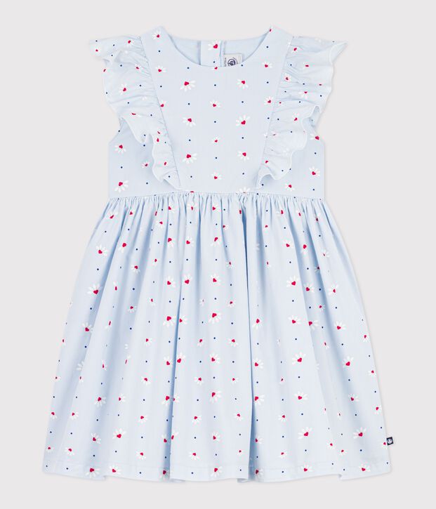 Vestido infantil de algod&oacute;n sin mangas azul/multicolor