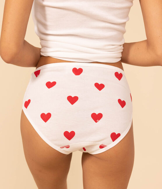 Juego de 2 braguitas de algodón de talle alto con corazón y rayas para mujer Variante 1 PACK
